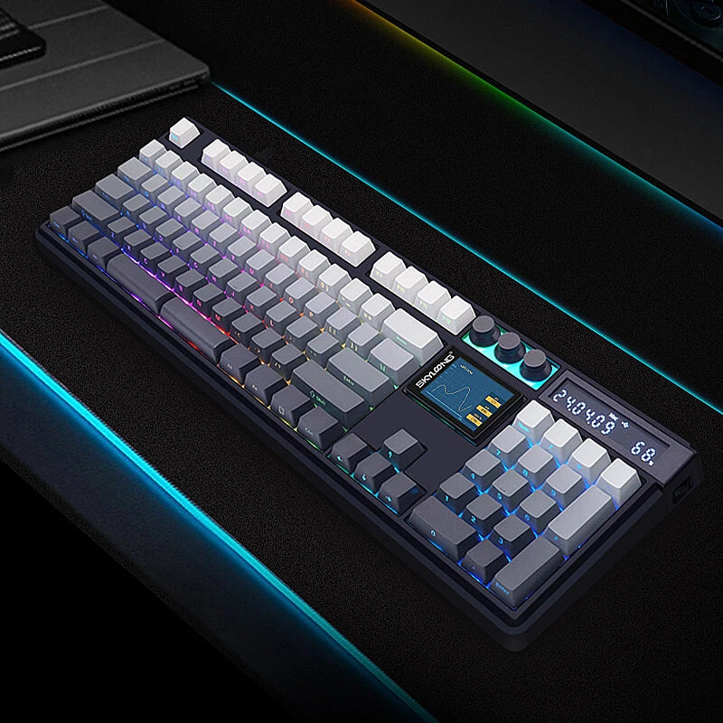 SKYLOONG GK104 Pro Tri-mode Mechanical Keyboard with Dual Screen Display 3 Knobs Hot-Swappable RGB Gasket Structure KTT Switch 2.4G/bluetooth 5.1/Wired Gaming Keyboard