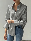 Stripe Print Long Sleeve Button Front Lapel Shirt