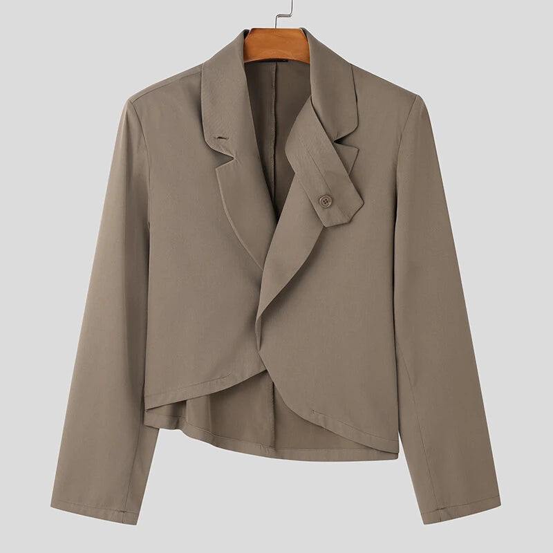 INCERUN Mens Solid Color Casual Long Sleeve Blazer Irregular Design Fashionable Men's Suit for Spring Fall