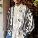 INCERUN Mens Floral Print Striped Long Sleeve Shirt Fashion Casual Button Up Lapel Top for Male Loose Fit S-5XL