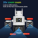 5 Lens Panoramic Surveillance Camera 20x Optical Zoom 360 PTZ 200W Pixel WiFi Camera Color Night Vision AI Human Detection 2-Way Audio Cameras for Home Security