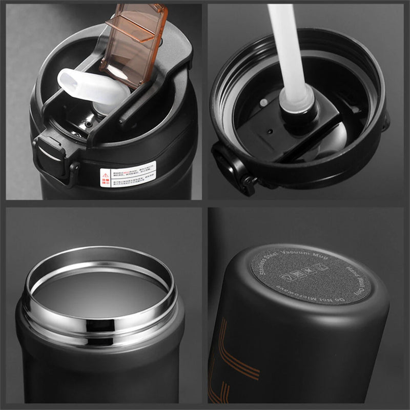 IPRee 600ml/21OZ Portable Thermal Coffee Mug with Straw Double Wall Insulated Sublimation Tumble Leakproof Water Thermos Portable Coffee Cup