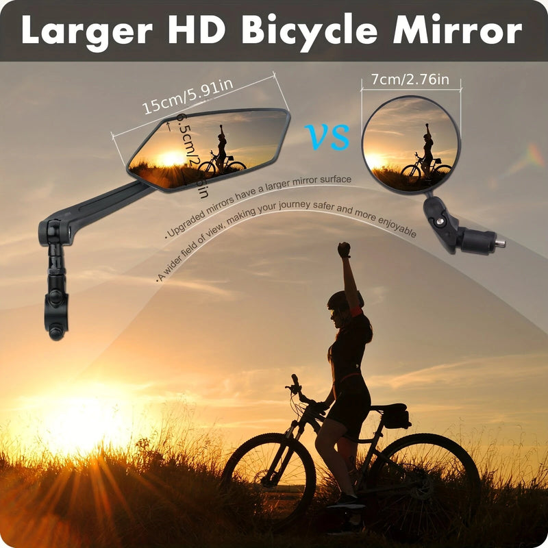 2pcs Bike Handlebar Mirrors For Bicycle Ebike Scooter Snowbike Adjuatable Wide Angle Rear View And 360 Rotatable Safety Galss Design