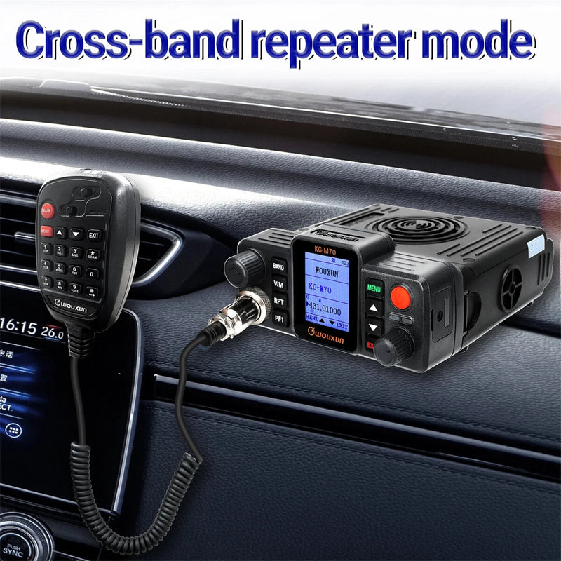 WOUXUN KG-M70 25W Mobile Walkie Talkie VUF UHF Cross-Band Repeater Dual Band Long Range 999CH High Power Car Radio Station with Microphone