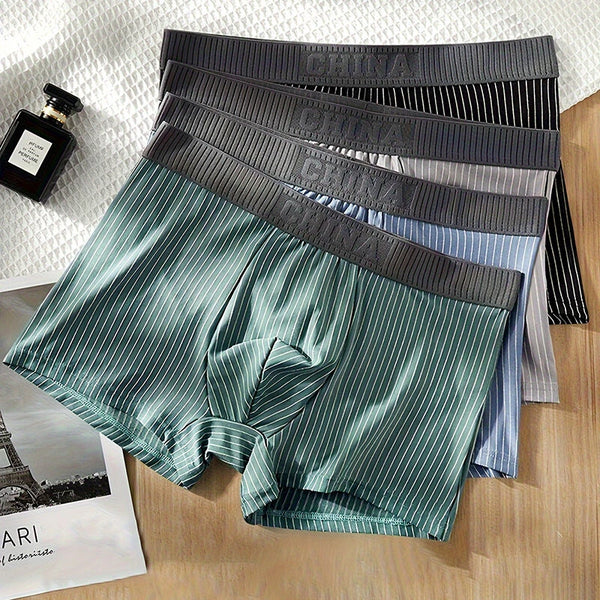 4 Pcs Men's Underwear Fashion Striped Boxer Briefs Trend Pure Cotton Boxing Shorts Comfy Breathable Men Underwear Set Plus Size L-5XL