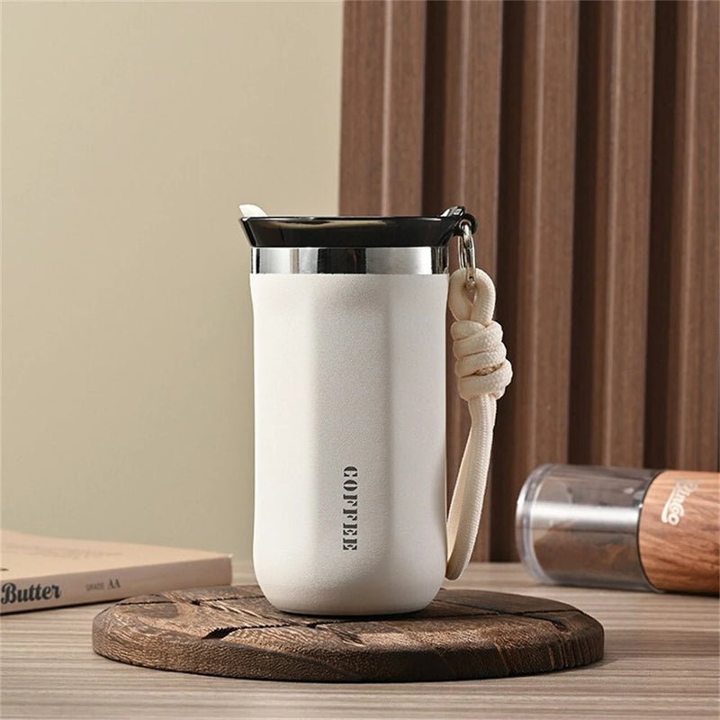 IPRee 350ml Stainless Steel Insulated Cups Portable Double Wall Vacuum Flask Coffee Mug with Rope Leak-Proof Drinking Water Bottles