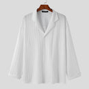 INCERUN Men Sets Solid Color Fashion Lapel Long Sleeve Shirt & Pants 2PCS Pleated Loose Streetwear Men Casual Suits S-5XL