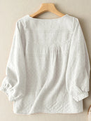 Lace Solid Long Sleeve Crew Neck Casual Blouse