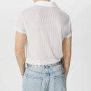 INCERUN Men Fashion Stripe Short Sleeve T-shirt Summer See-through V-neck Tee Solid Color Mens Top