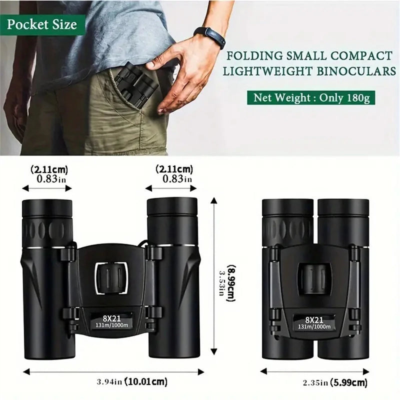 IPRee HD Zoom Binoculars, 8X21 Long Range Telescope with Compact Folding Design for Outdoor Tourism and Camping Bird Watching Hunting Hike
