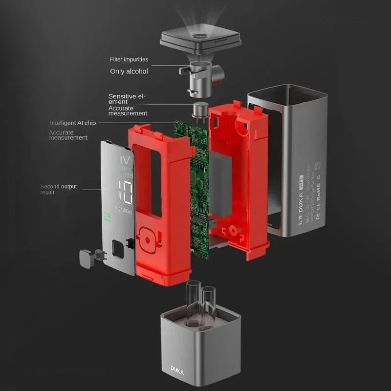 DUKA Portable Alcohol Tester Non-contact Breath Analyzer LCD Digital Display Rechargeable High-precision Alcohol Tester Tool