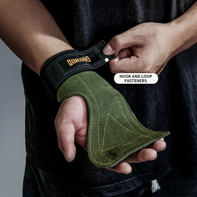 GOUNOD 1Pair Cowhide Sports Fitness Non-slip Palm Wrist Protection Grip Pads for Gym Weightlifting Training Dumbbell Pull-Up
