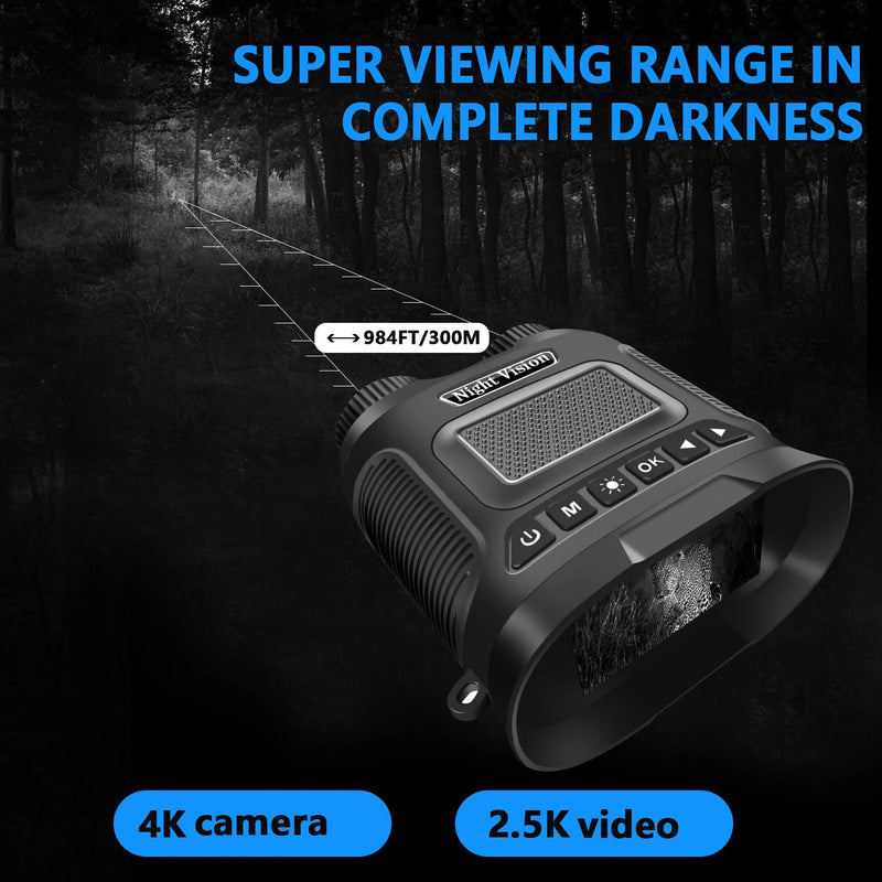 2.5K UHD 40M Pixels Rechargeable Binoculars Telescope 8X Zoom 300M Digital Infrared Digital Night Vision Scope for Hiking Camping Climbing