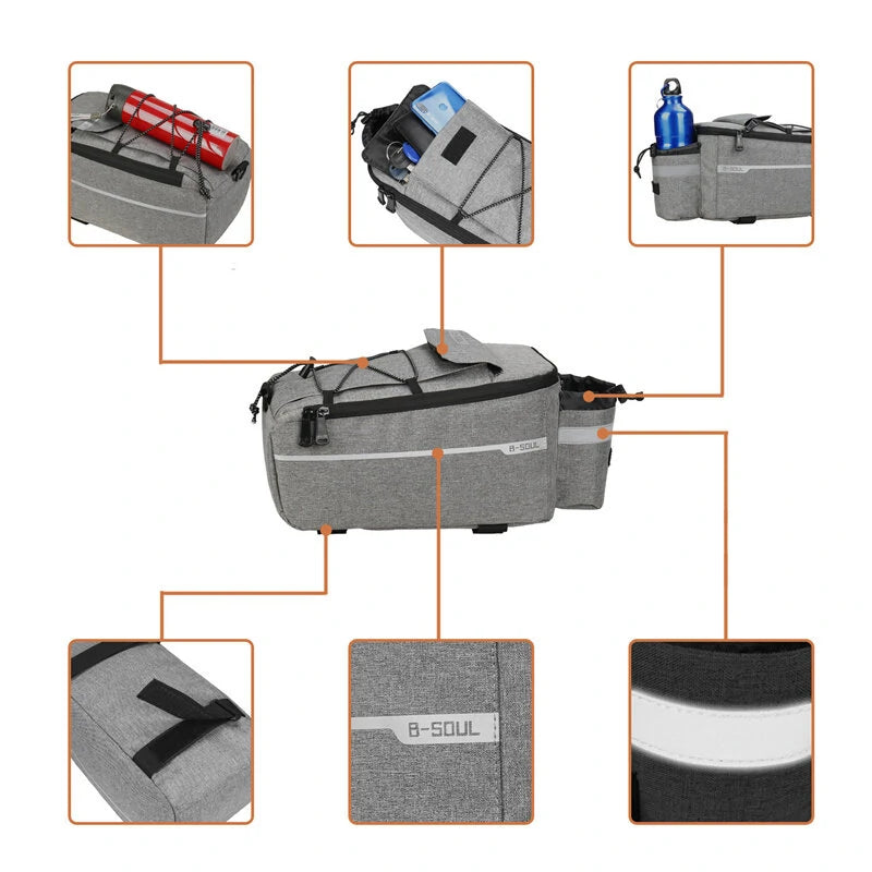 B-SOUL Bicycle Rear Seat Bag Waterproof Pannier Trunk Bags Back Rack Rear Seat Bag Multifunctional Cycling Luggage Shoulder Handbag