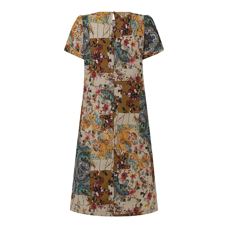 ZANZEA Women Chic Printed Short Sleeve Dress Plus Size Loose Fit, Perfect for Work & Everyday
