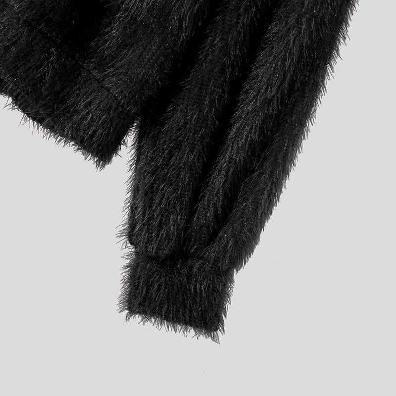 INCERUN Men's Solid Color Sweater Casual Comfy Oversized Faux Fur Long Sleeve Sweater Plus Size Crew Neck Pullover Sweater for Men Fall Winter