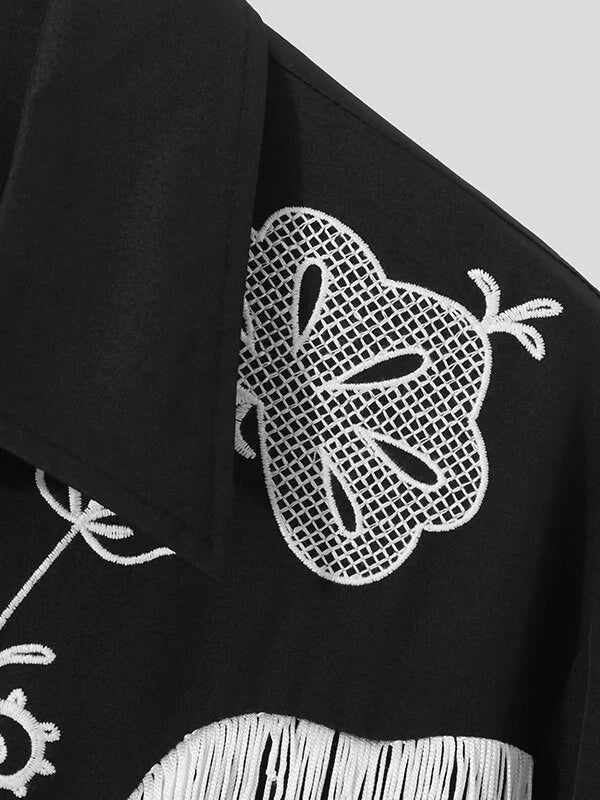 Mens Embroidered Fringe Long Sleeve Shirt