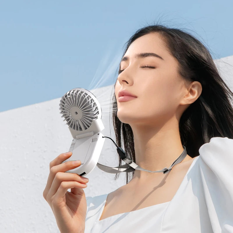 3 In 1 Handheld Cooling Fan 3 Speed Mini Folding Neck Hanging Fan Multifunctional 180 Adjustable Airflow Outdoor Fan USB Fan