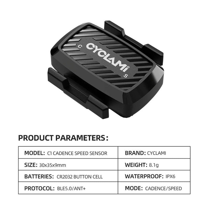CYCLAMI C1 Bike Speed Cadence Dual Sensor Bluetooth BLE5.0 ANT+ Dual Protocol Low Power Consumption Waterproof Measure Speedometer for MTB