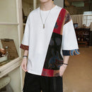 INCERUN Mens T Shirts Loose Fit Casual T-shirts for Men Print Patchwork Fashion Male Tee Tops Summer Short Sleeve Men Clothing