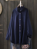Women Daily Casual Cotton Irregular Hem Commute Loose Shirts