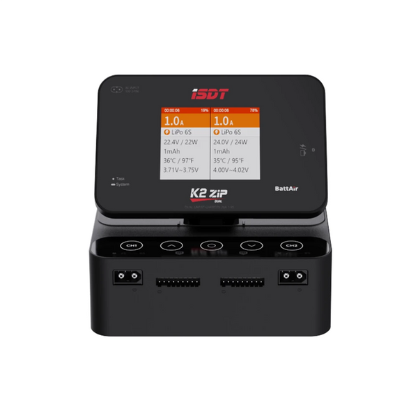 ISDT K2 ZIP AC 200W / DC 500Wx2 Dual Channel Smart Charger with 2.8 Inch IPS LCD Screen for 1~8S LiFe Lilon LiPo 1~7S LiHv ULiHv Battery