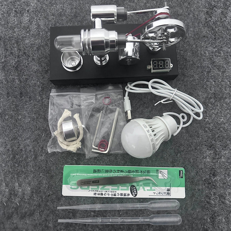 NikolaToy Mirror Polished Stirling Engine with Embedded Voltmeter USB Plug Unique Creative Desktop Ornaments Science Discovery Toys