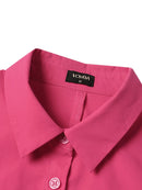 VONDA Women's Casual Solid Color Lapel Knee Dresses with Pockets