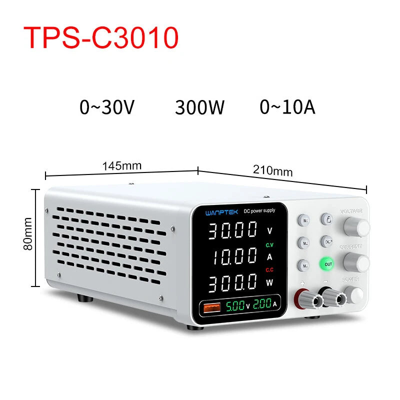 WAMPTEK Adjustable DC Power Supply TPS-C3010 150W 300W 320W 360W 0-160V Regulated Power Supply USB Fast Charge Overcurrent Protection Digital Display