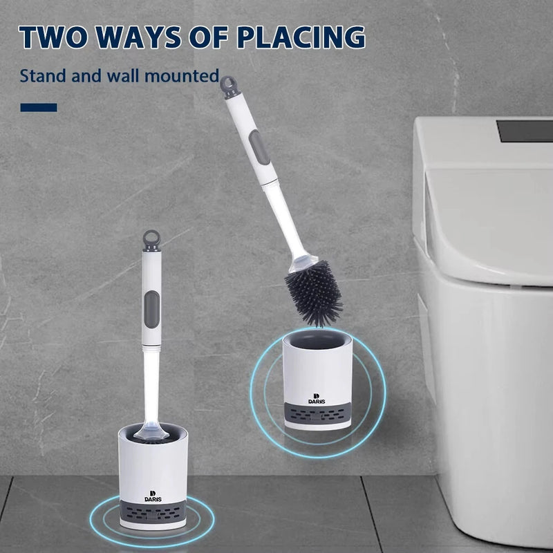 Silicone Plus Liquid Toilet Brush No Dead Corner Toilet Cleaning Brush Water Spray Soft Brush  Long Handle TPR Silicone Refillable Brush with Wall Mounted Bathroom Cleaning
