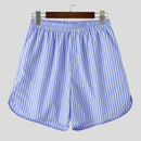 INCERUN Mens Fashion Striped Loose Two Pieces Outfit Comfortable Long Sleeve Shirt & Short Two-piece Suits