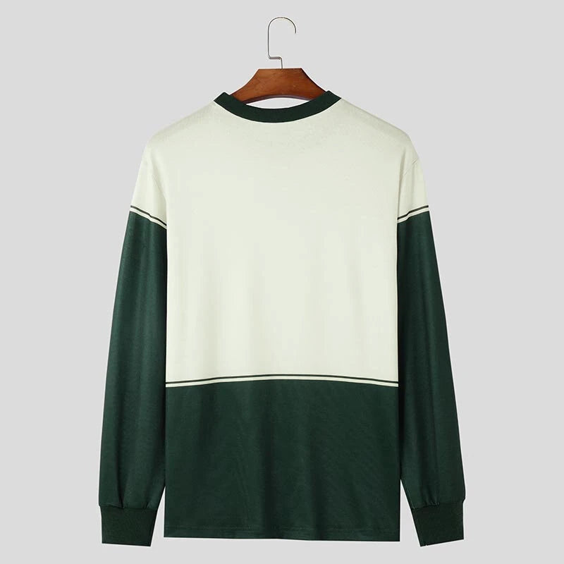 INCERUN Mens Color Block Long-Sleeve Pullover Hoodie Casual Comfortable Crew Neck Top for Male S-5XL