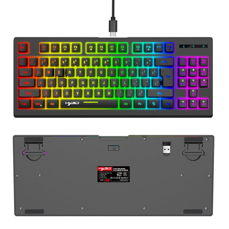 HXSJ L100 2.4G Wireless Keyboard 87 Keys Multimedia Function RGB Backlit Rechargeable Keyboard for Computer Laptop Home Office