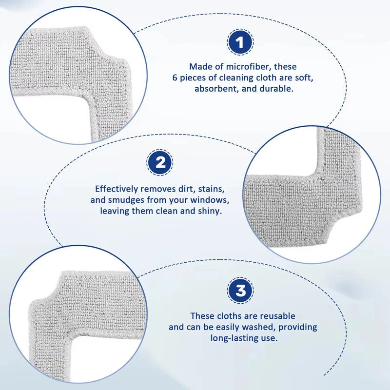 6pcs Window Cleaning Robot Mop Cloth Cleaning Cloth Towel Dusting Cloth for LIECTROUX YW910