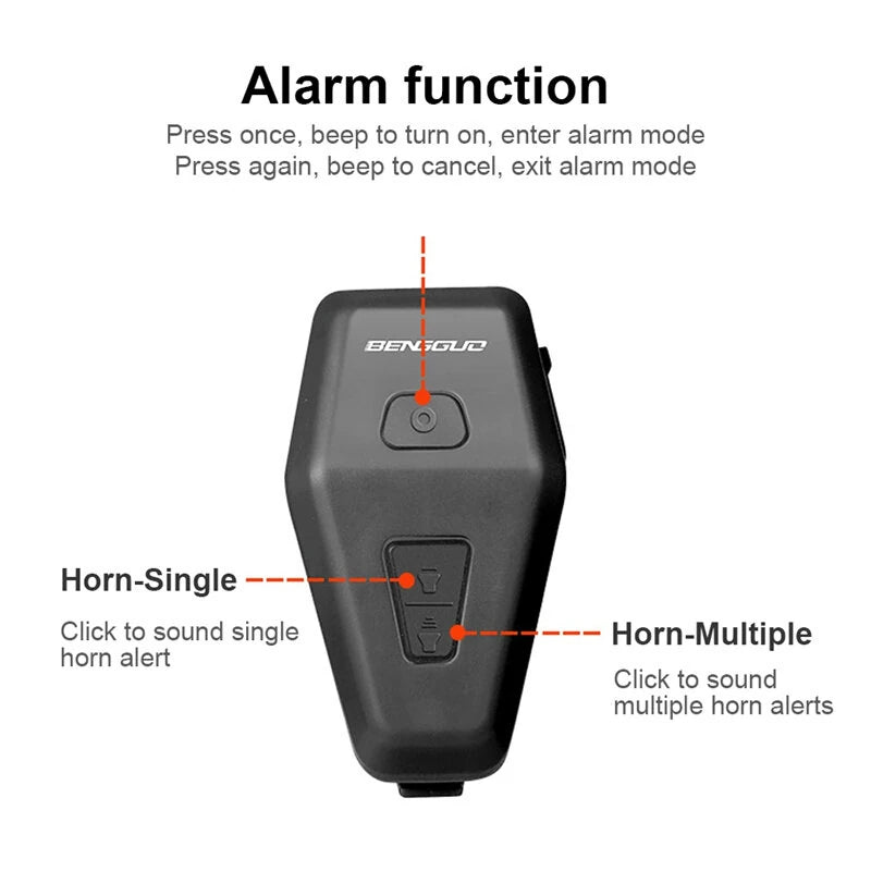 BENGGUO BG-3510 USB Electric Bike Bell Bike Motorcycle Electric Bell Horn With Anti-Theft Alarm Rechargeable Warning Safety Bell for Cycling