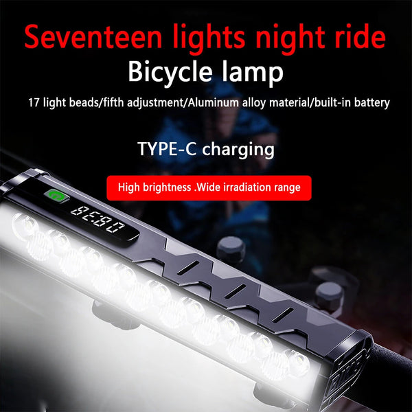 BIKIGHT 5000Lm Super Brightness Bike Headlight 17 LED Lamp Bead Waterproof 4 Light Modes Type-C Fast Charge Aluminum Alloy Bicycle Front Light with Digital Display