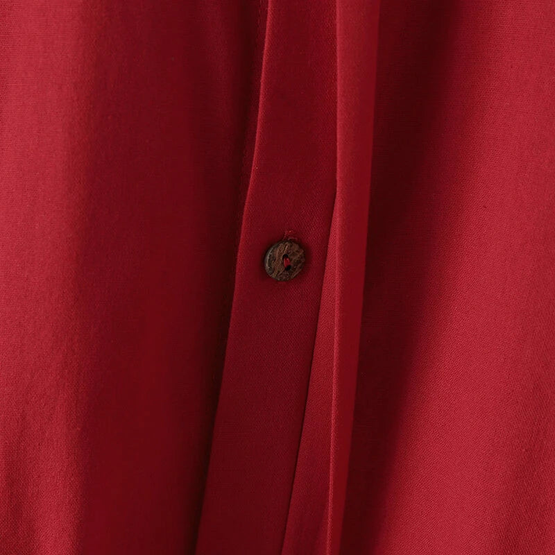 INCERUN Men Cotton Linen Half Sleeve Shirt Solid Color Comfy Loose Fit Casual Stand Collar Top for Men Plus Size Spring Fall