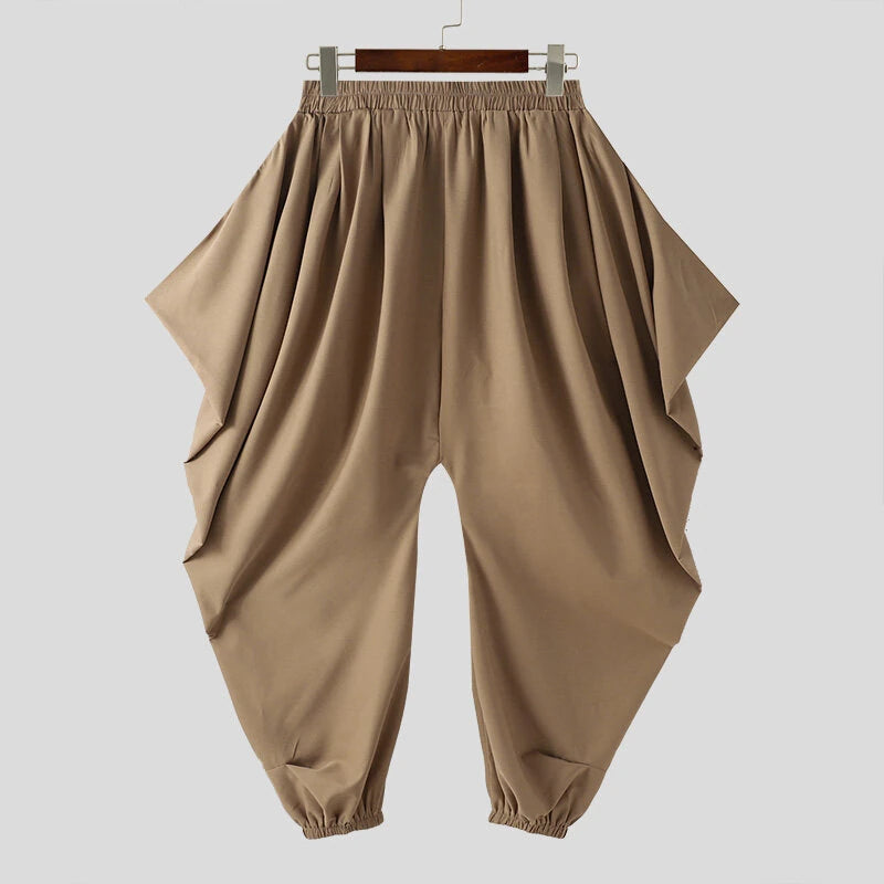 INCERUN Mens Pants Drawstring Harlan Trousers Fashion Solid Color Loose Fit Streetwear Male Pants