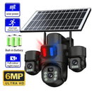 Three Lens 6MP HD Solar Powered Security Camera 5X Zoom PTZ Color Night Vision Red Blue Alarm Wireless WiFi Outdoor AI Human Detection Weatherproof Camera
