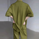 INCERUN Men's Two-piece Outfits, Suit Collar Draped Short Sleeve Shirt + Pant, Casual Comfy Loose Suits For Summer