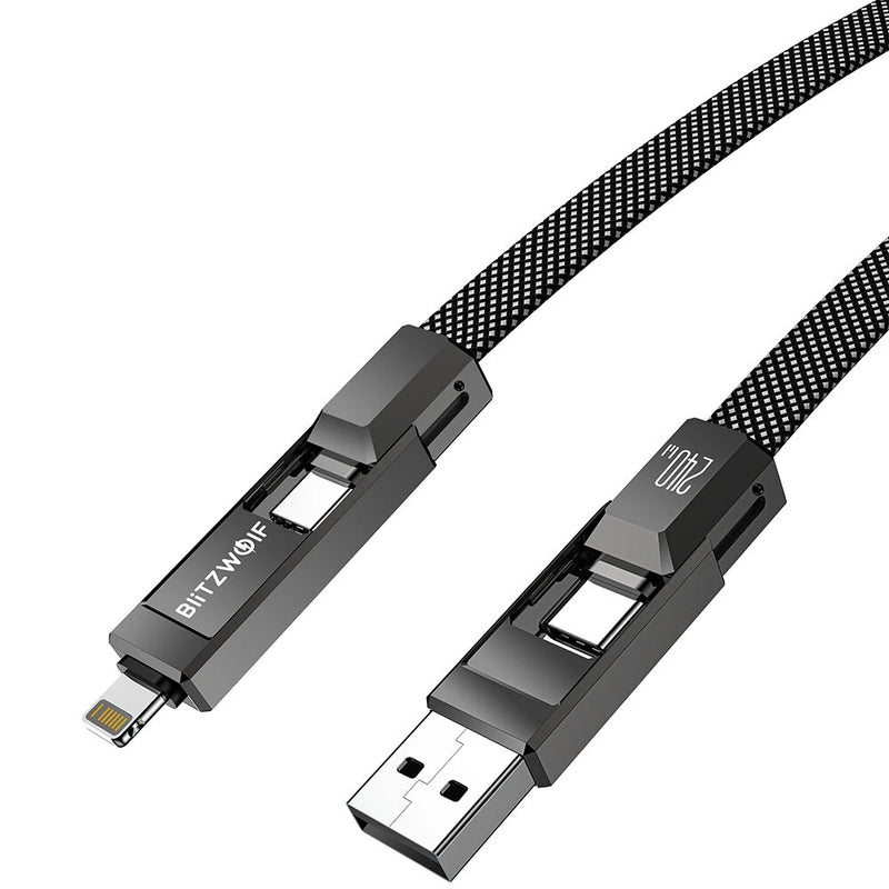 BlitzWolf BW-HDC7 4-in-1 Fast Charging Cable PD240W 1.2M USB-C Data Cable Nylon Braided Extended Car Charging