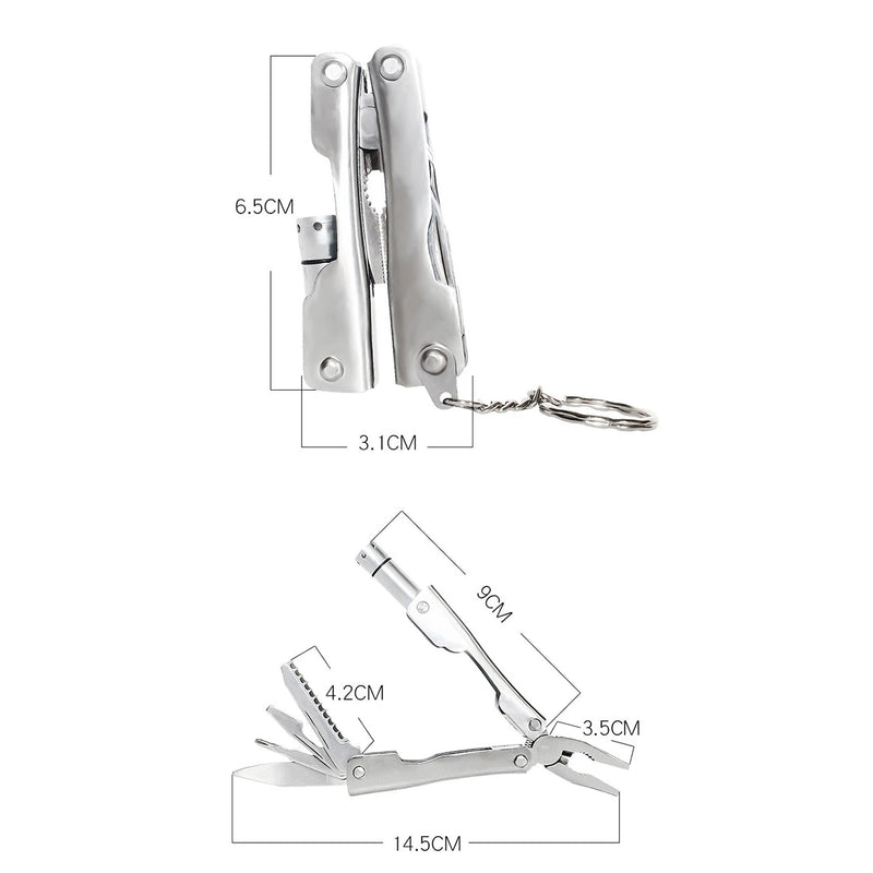IPRee Labor Saving Mini Multitool Pliers with Led Light Lightweight Folding Pliers Antirust Stainless Steel Outdoor Tools Hiking