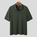 INCERUN Mens Solid Rib-Knit Short Sleeve Golf Shirt Comfy Fabric Lapel Top for Men