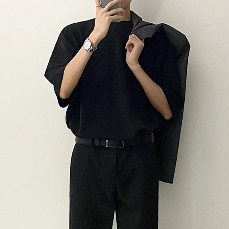 INCERUN Men Tshirts Male Loose Comfy Blouse Streetwear Casual Solid Color T-Shirts Leisure Half Sleeve Round Neck Tee Tops Summer S-3XL