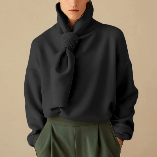 INCERUN Mens Solid Color Scarf Neck Pullover Hoodie Fashion Men Long Sleeve Top Clothing Comfortable