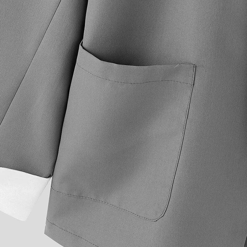 INCERUN Mens Metal Buckle Patchwork Lace Long-Sleeve Blazer Fashion Casual Solid Color Suit Top Outwear