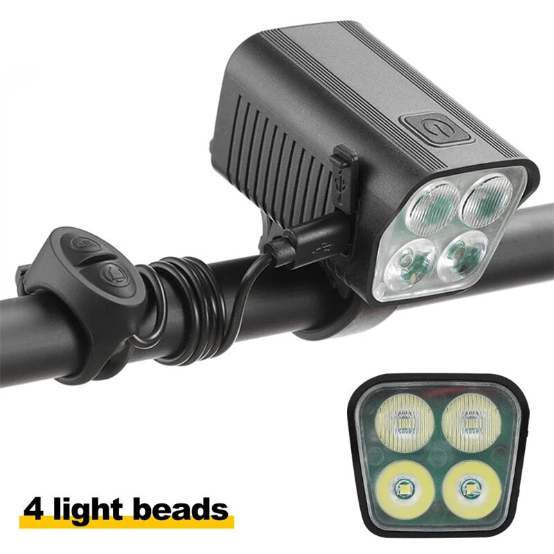 BENGGUO 2-in-1 LED Bicycle Front Light with Bell Horn 4 Super Bright LEDs 500mAh Battery Type-C Charging Safe for Night Cycling