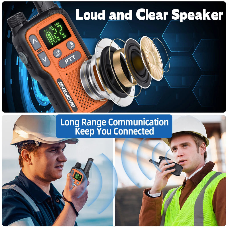 2Pcs Baofeng BF-T18 Mini Walkie Talkie PMR446 License Free 16 Channels 2W Power Long Range Type C Rechargeable NOAA Weather Alerts Hands Free Two Way Radio