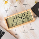 LED Wooden Digital Alarm Clock Multifunctional Large Screen Date Temperature Humidity Backlight 12/24 Hour Snooze Table Clock