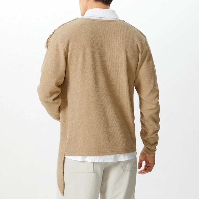 INCERUN Mens Knitted Fringe Cowl Neck Long Sleeve Cardigan Solid Color Fashion Tops for Male S-5XL